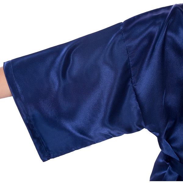 Silk Stain Ren Kimono Bröllopsrock Kimono Robes Sovkläder ------ Mörkblått（Storlek 12）