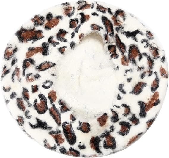 Fluffy Leopard Print Beret Hat Trendy Cheetah Pattern Franske Hatte Vinter Varmt Kunstner Caps til Dame