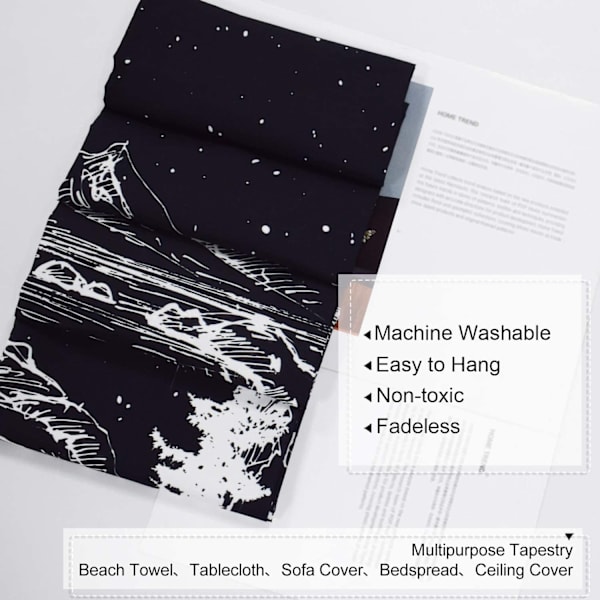 Wekity Starry Night Tapestry Mountain Tapestry Moon and Stars Tapestry Black and White Wall Tapestry  - 70.9x90.5 Inch