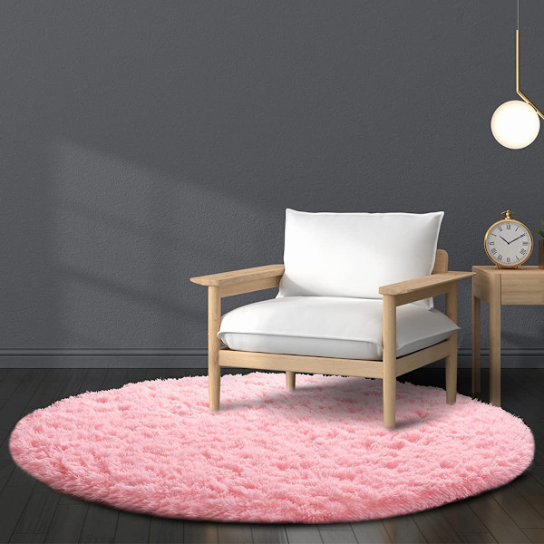 Runda mattan i ren färg, diameter 100 cm/39,4 tum, mjuk plysch halkfri matta, fluffig matta (Rosa)