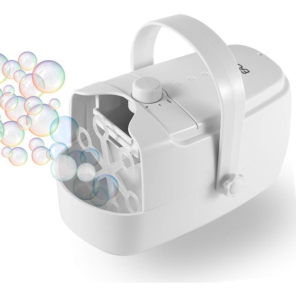 Bubbelmaskin, Automatisk Bubbelblåsmaskin, Portabel Bubbelmaskin för Utomhus- och Inomhusbruk, Drivs med Kontakt eller Batterier w white