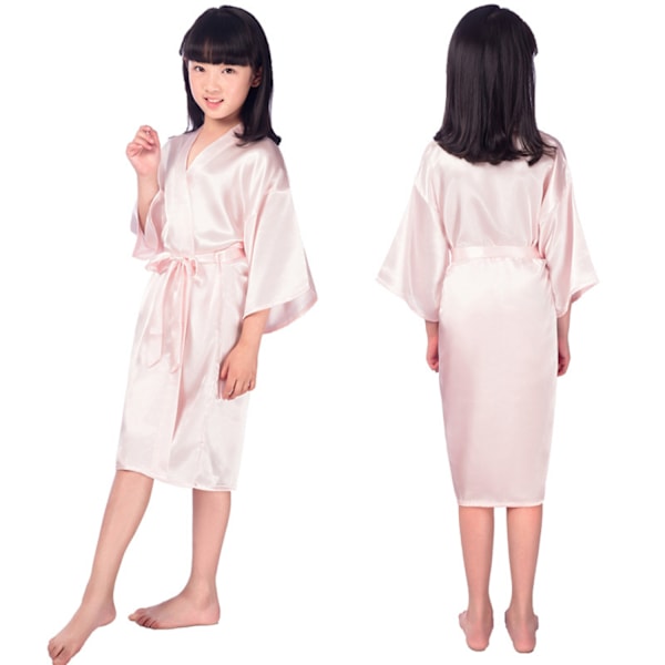 Silk Stain Ren Kimono Bröllopsrock Kimono Robes Sovkläder ------ Ljusrosa（Storlek 14）