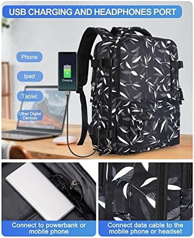 Varkaudenesto vedenpitävä matkaläppärireppu A16-black with leaf pattern Lrande