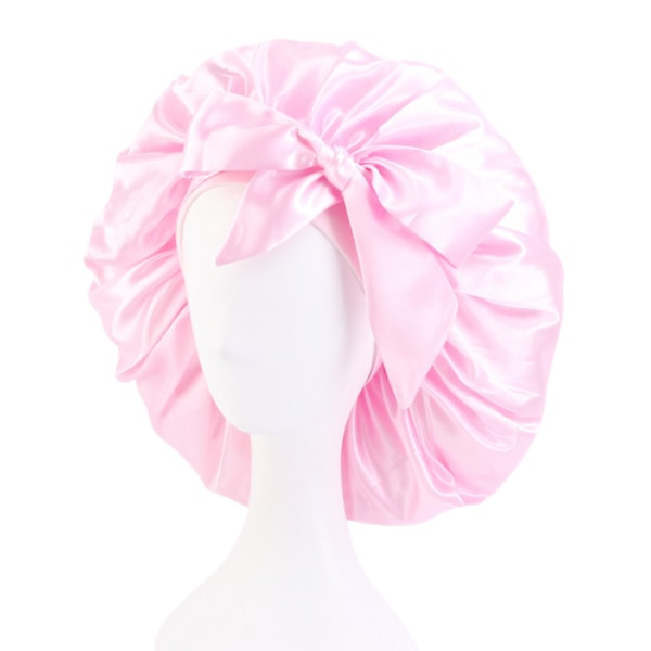 Set med 3 satinsömnsmössor - kvinnors hårhuva elastiskt brett band hatt med justerbar siden natthatt håravfallshatt för salongsömn spa, rosa