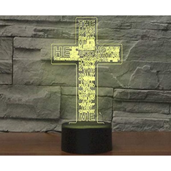 WJ 3D Jesus Cross Fjärrkontroll 16 Färg Nattljus Illusion Akryl LED Bordsängslampa Barn Sovrum Skrivbordsdekor Födelsedagspresenter Leksak för Barn