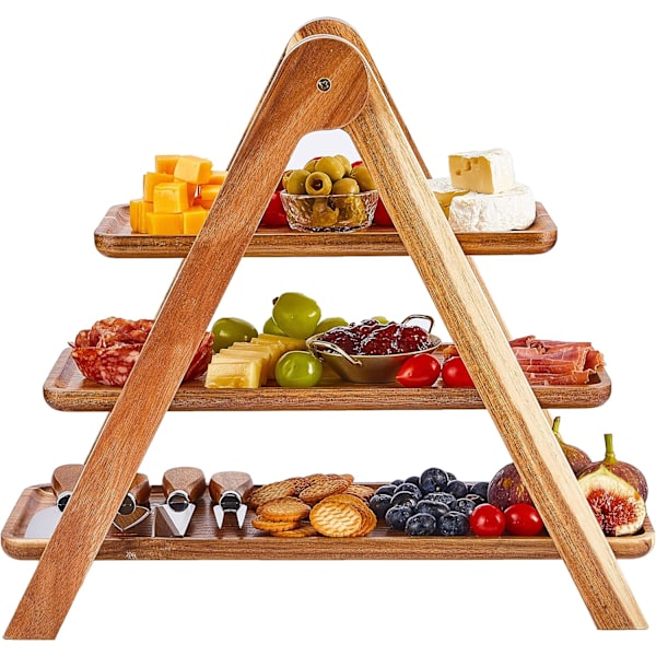 Serveringsfat og brett Akasie tre Charcuterie Boards 3 etasjers serveringsbrett Cupcake stativ for bursdag bryllupsfest