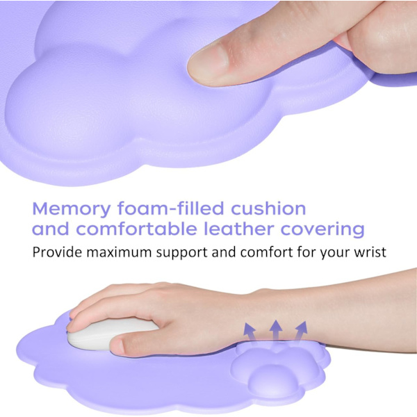 Musemåtte med håndledsstøtte og læderoverflade, Cloud håndledsstøtte musemåtte med memory foam, skridsikker PU-base musemåtte til hjemmet og kontoret
