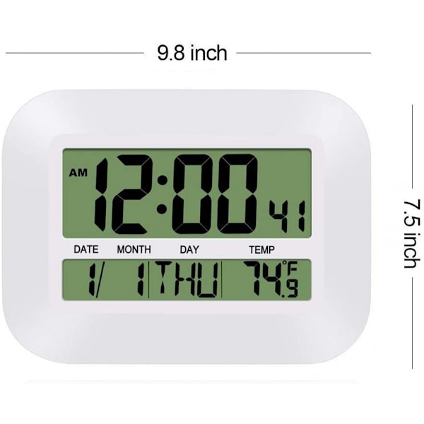 Digital väckarklocka - 4 ljusstyrkor LED-display, snooze 12/24H, adapterström med reservbatteri, enkel att använda för barn och äldre (vit)