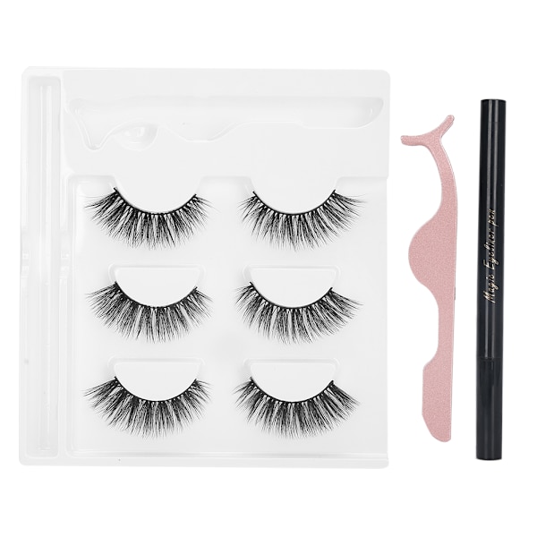 Självhäftande Eyeliner Vattenvätska Eyeliner Falska Fransar Pincett Makeup Verktyg Set (E69 Svart Ask)