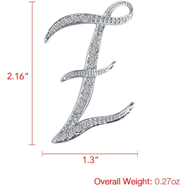 A-Z Initialer Brosje for Kvinner, Sølvbelagt Metall Rhinestone Klar AAA+ Krystall Slipsnål Brosjer（1stk）