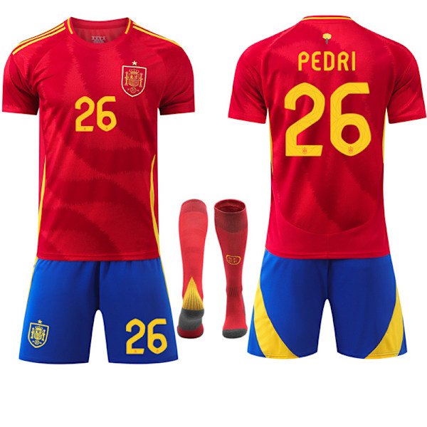 2024 Europamesterskaber Mester  UEFA Europamesterskab Børnefodboldtrøje Sæt Spanien Hjemme Nr.26 PEDRI Hjemme XXL No.26