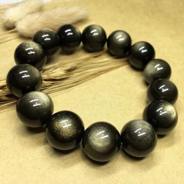 Tibetansk Mala Perle Guld Obsidian Buddhistisk Buddha Bøn Perler Armbånd, Stretch String, Unisex（16MM）