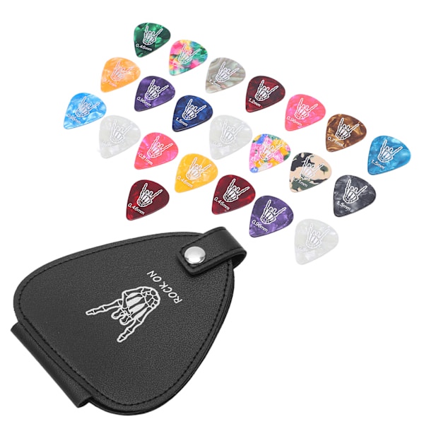 Guitar Pick Taske Stor Kapacitet Ridsefast PU Læder Fine Syninger 22stk Guitar Pick Holder Etui med 22stk Picks