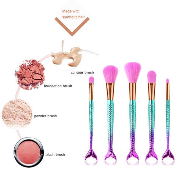 Luksuriøs lyserød gradient blå makeup børste havfrue hale design ansigtspulver foundation blush børste