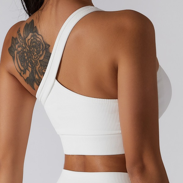 Vadderad sport-BH Trådfri Mid Impact Yoga-BH Unik Cross Back Strappy för Gym Yoga-Vit(M)