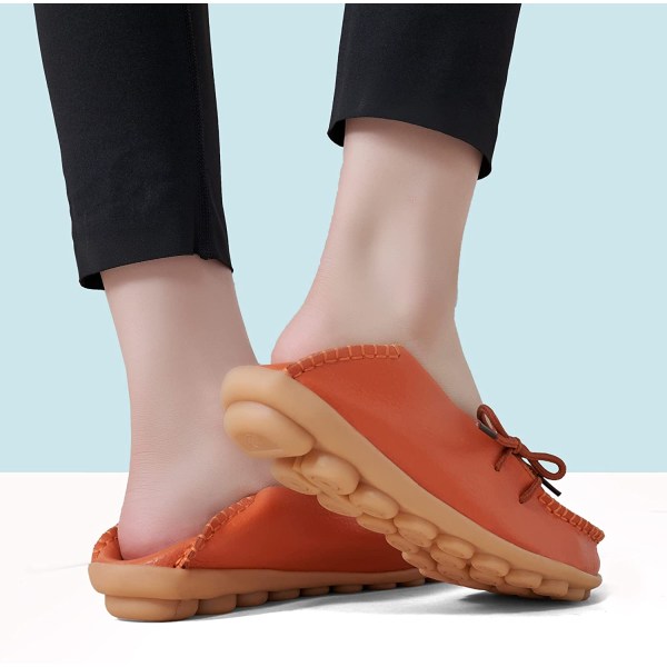 Loafers för kvinnor Casual Slip on Dress Loafers Dam bekväma körskor i läder Utomhus promenader Flats Skor ---- Orange（Storlek 39）