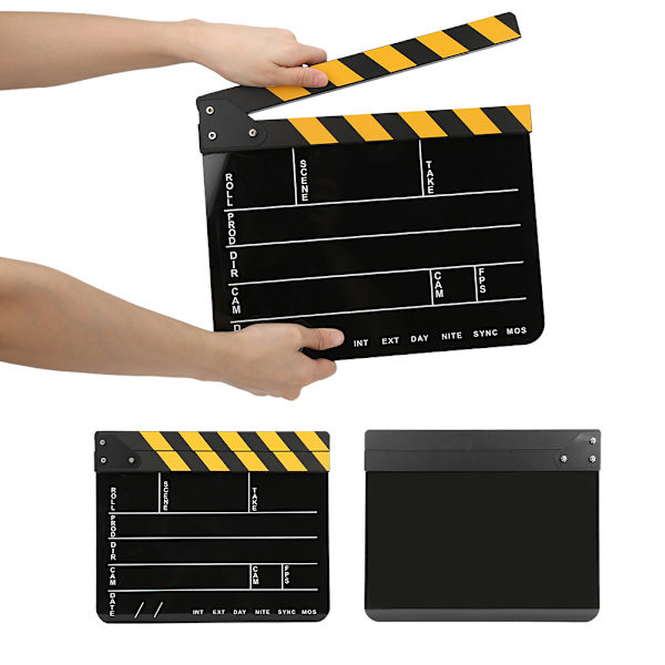 30x25CM Akryl Clapperboard Professionell Film Action Clap Regissör Fotografering VerktygGul Randig Svart Tavla