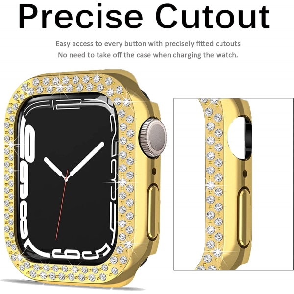 Lyxig kristall strass styv PC-ramfodral för Apple Watch Series 7 45 mm - All-Around Bumper Case (guld)