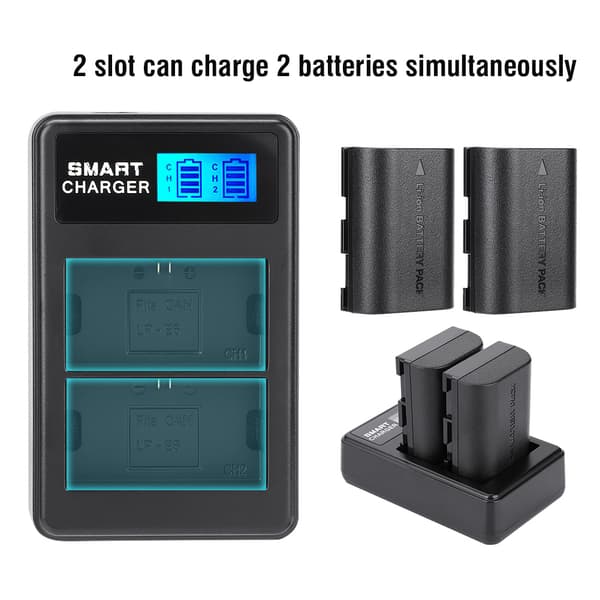 LP-E6 batterilader dobbel spor USB-lading med LCD-skjerm for Canon EOS 5DS 5D Mark II