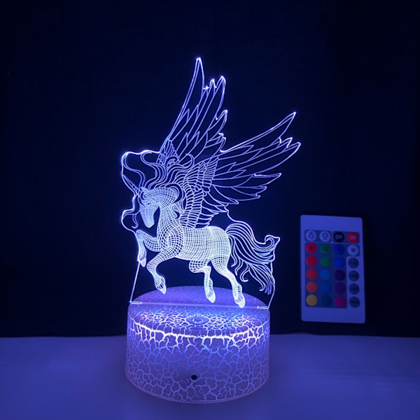 JUSTUP LED natlampe  Enhjørning-serie  3D illusionslampe 16 farver fjernbetjening til børns soveværelse dekorative lys -- Mønster E（Crack Seat）