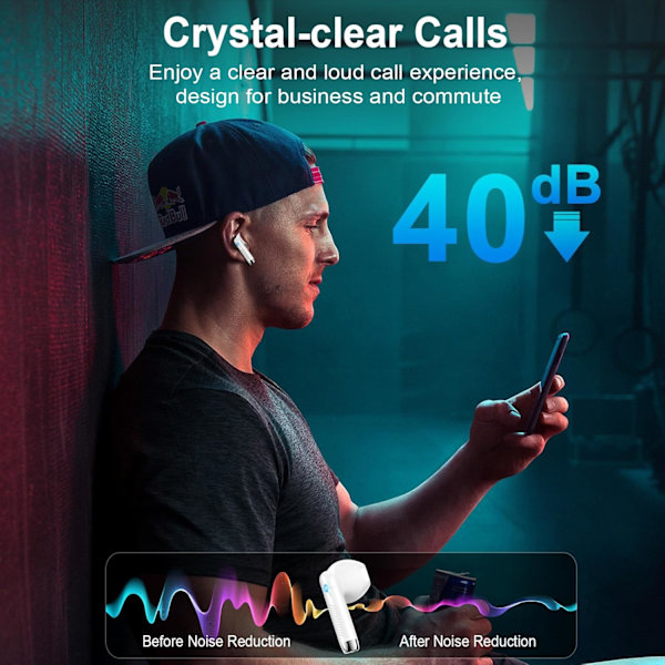 Trådløse øretelefoner, Bluetooth-hovedtelefoner 5.3 Stereo Bass 42H in-Ear-øretelefoner 2024 Støjreducerende øretelefoner 4 ENC Mic Call Bluetooth E