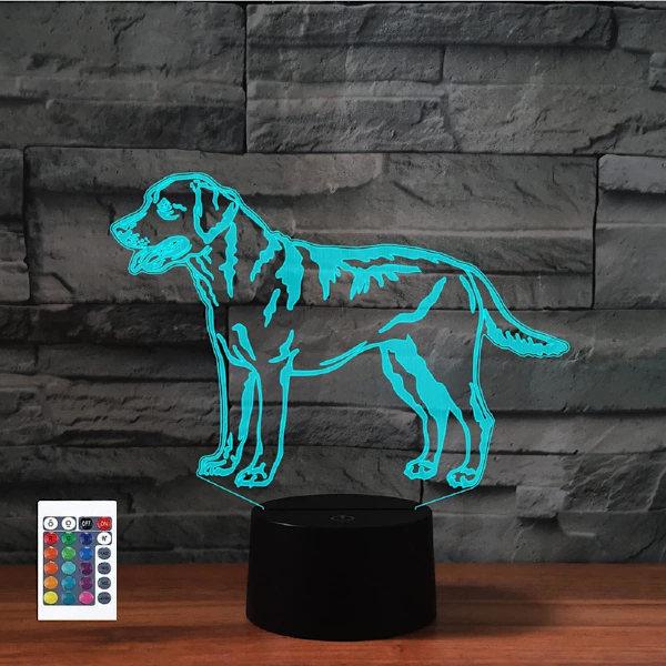 WJ 3D Gullhund Fjernkontroll 16 Farger Nattlys Illusjon Akryl LED Bordlampe Sengesidelampe Barn Soverom Skrivebord Dekor Bursdagsgaver Leke for Barn