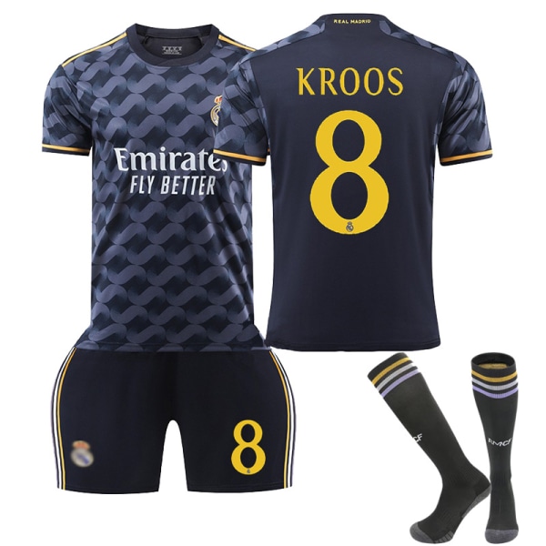 23/24 säsong Real Madrid bortaställ fotbollsdräkt för barn med strumpor 8 KROOS Children's size16