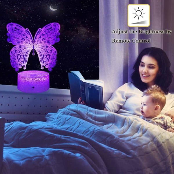 Fjärilslampa Butterfly Night Light för barn med fjärrkontroll 7 färger + 16 färger Föränderlig inredning för barnrum 3D optisk illusion Barnlampa som gåva