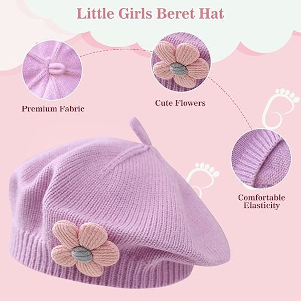 Lille Jente Beret Hatt Vinter Varmt Beanie Caps Toddler Fransk Stil Strikket Hatt Baby Søt Blomst Berets