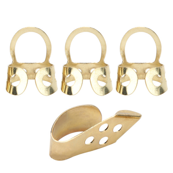 Finger Picks Metall Justerbar ihålig 3 st pekfinger 1 st tumme Banjo Gitarr Ukulele Delar (Guld)