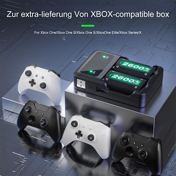 2 x 2600mAh Laddningsbara Batterier för Xbox Series X/S/Xbox One S/X Kontroller Batteri för Xbox One + USB Batteriladdare