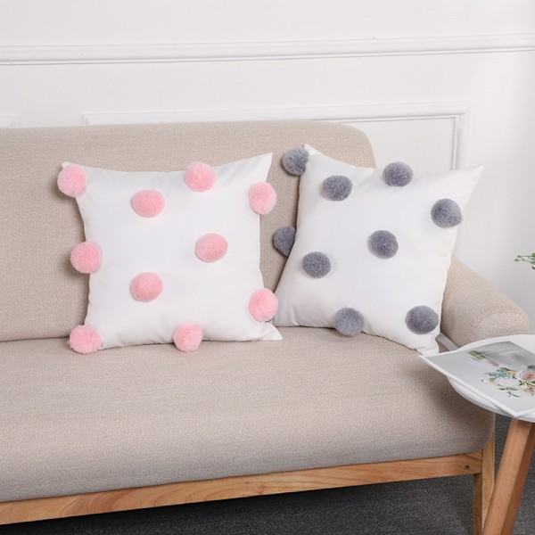 Set med 2 kuddfodral, 18x18 tum plysch örngott med hårbollar för soffa soffa heminredning, grå--545
