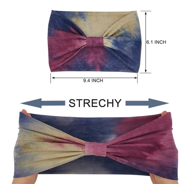 Breda Hårband för Kvinnor 4-Pack - Knutna Hårinpackningar, Stretchiga Tie Dye Håraccessoarer för Kvinnor & Flickor, Mjuka Elastiska Hårband Tie Dye3