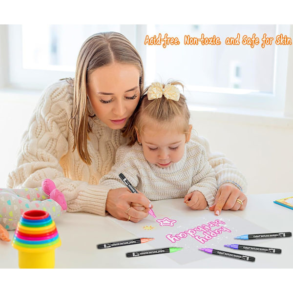 Caliart Påskekurv Fyld, 24-Farve Shimmer Dobbelt-Linje Tegning Doodle Outline Tusser, Teenager Pige Gaver Trendy Ting 24 colors