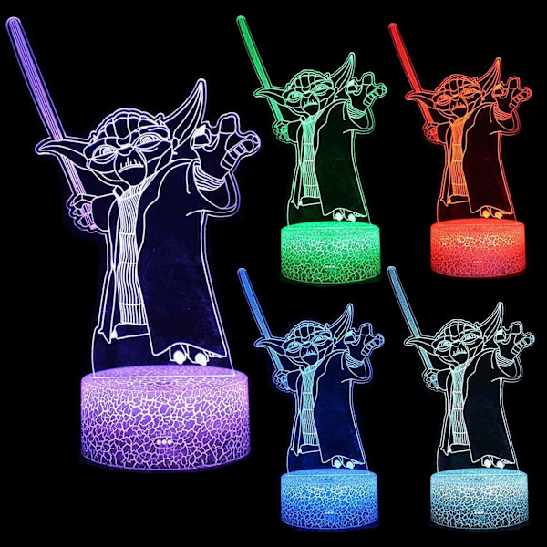 WJ 3D Illusion Nattlampa Fyra Mönster 16 Färgförändring Dekorlampa Skrivbordslampa Bordslampa Lampa för Barn Superhjälte 4 Yoda-gruppen