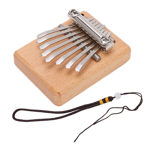 Tommelpiano 8 Tangenter Mini Bøk Kalimba Bærbar Finger Spilleinstrument med Lanyard