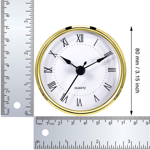 Rund klockinsats 3-1/8 tum (80 mm) kvartsurverk romerska siffror guldtrim (guldtrim)