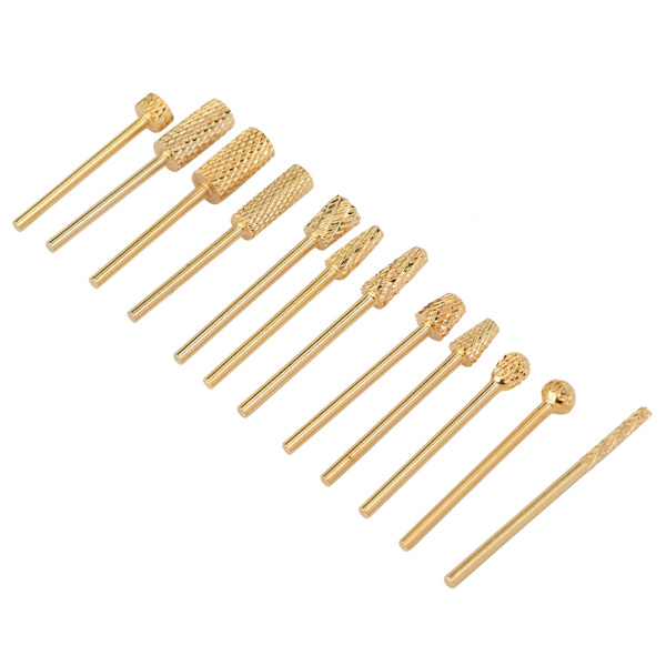 12 st/set Legering Volfram Stål Guld Nagelborr Bits Fil Slipning Huvud Manikyr Vård Verktygssats