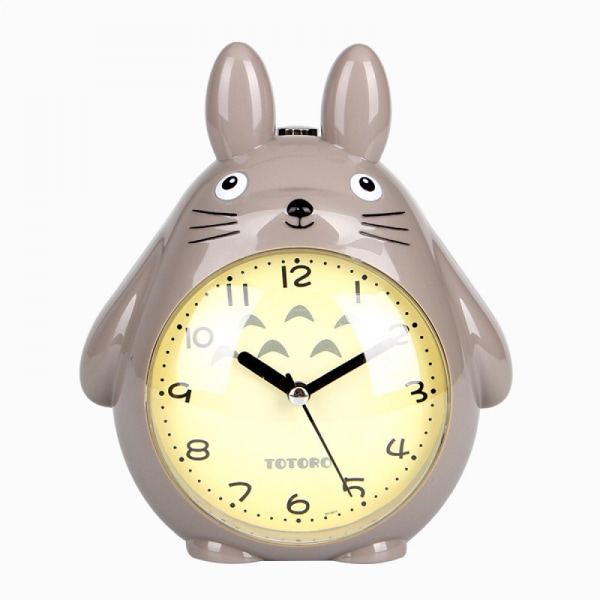 Väckarklockor för sovrum, tecknad väckarklocka Totoro väckarklocka Nattljus, studenthemdekoration skrivbordsklocka (grå)