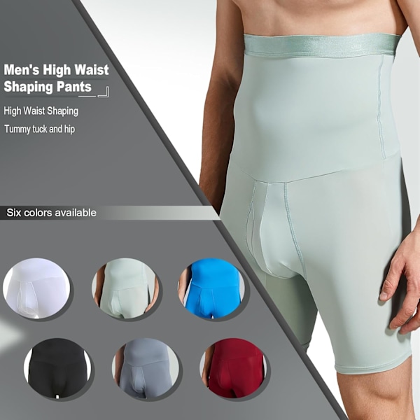 Miesten vatsan hallinta shortsit korkea vyötärö alusvaatteet laihtuminen Shapewear Body Shaper Leg Boxer Briefs Black-remote Light Green