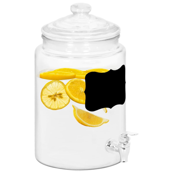 Glasbeholder med taphane og etiket 5800 ml glas