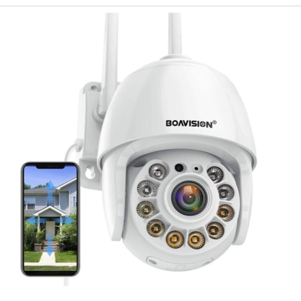 Säkerhetskamera utomhus, trådlös WiFi IP-kamera Hemsäkerhetssystem 360° vy, rörelsedetektering, automatisk spårning, tvåvägssamtal, HD 1080P pan Tile Full C