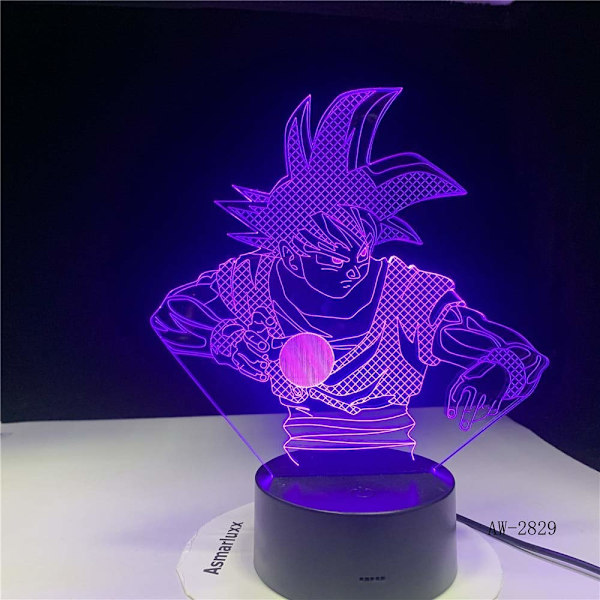 3D-illuusio Anime-valo Super Goku -versio, Anime Goku, 7 väriä 3D-koristelamppu kaukosäätimellä, Goku-lamppu lahja leluille