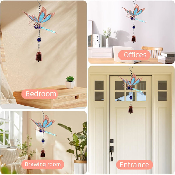 Sländklocka med Glimmer, Glasvindspel för Trädgård, Hem, Fest, Festivaldekoration, Inomhus/Utomhus, Livsliknande Dragonfly Bell