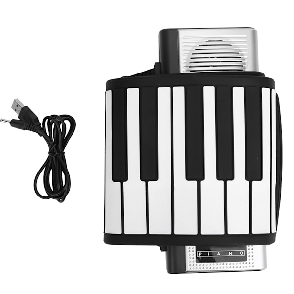 Blød silikone keyboard klaverrulle foldbar bærbar 61-tasters sort hvid med højttaler