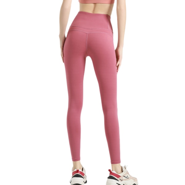 Stretch Leggings med hög midja i höftlyft - Biker Shorts, Capri, Hellängd Sport Löp Yoga Byxor för kvinnor (Kardemumma Röd) L Stl.