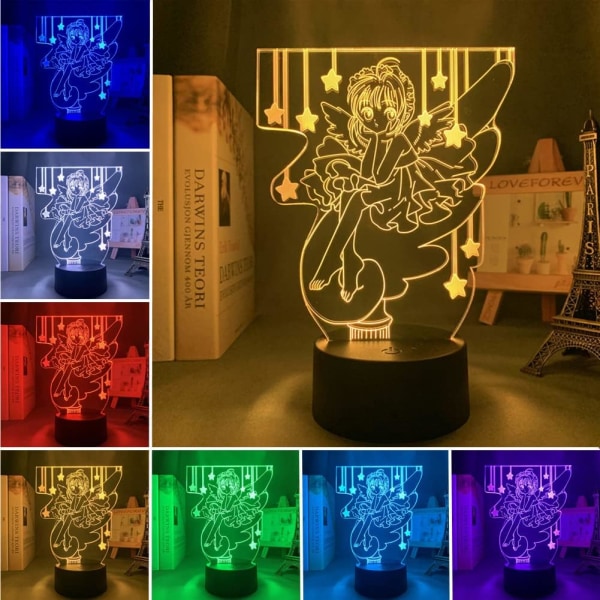 WJ Anime Cardcaptor Sakura 3D Illusion Nattlys LED Bordlampe RGB 16 Farger Berøring/med Fjernkontroll Soverom Dekorlys Barn Bursdag Julegave