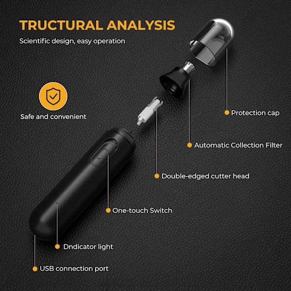 Øre- og nesehårstrimmer for menn og kvinner, smertefri USB-oppladbar nesehårstrimmer, IPX7 vanntett dobbeltkantblad nesetrimmer
