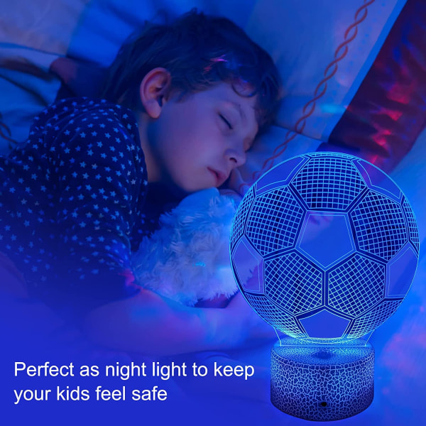 Qinwei 3D Illusion Nattljus 16 färger Föränderlig fotbollslampa med fjärrkontroll Smart Touch Barnsovrumsdekoration Fotbollspresenter för pojkar Flickor（St