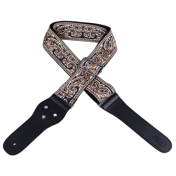 Gitarrrem med broderi, breddad justerbar axelrem med plektrum för akustisk elgitarr bas brun